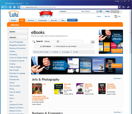 The Lulu.com eBooks storefront